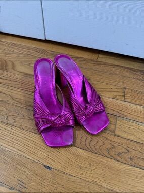 Jeffrey Campbell Metallic Fuchsia Knot-Front Heeled Mule